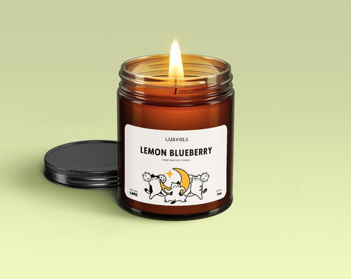 Indulge in Lamoonla - Lemon & Blueberry Candle, a soy wax creation handmade with care in the USA. Escape into the rich aroma of lemon, blueberry, milk, butter, vanilla.  #HandmadeCandle #SoyWax #MadeInUSA